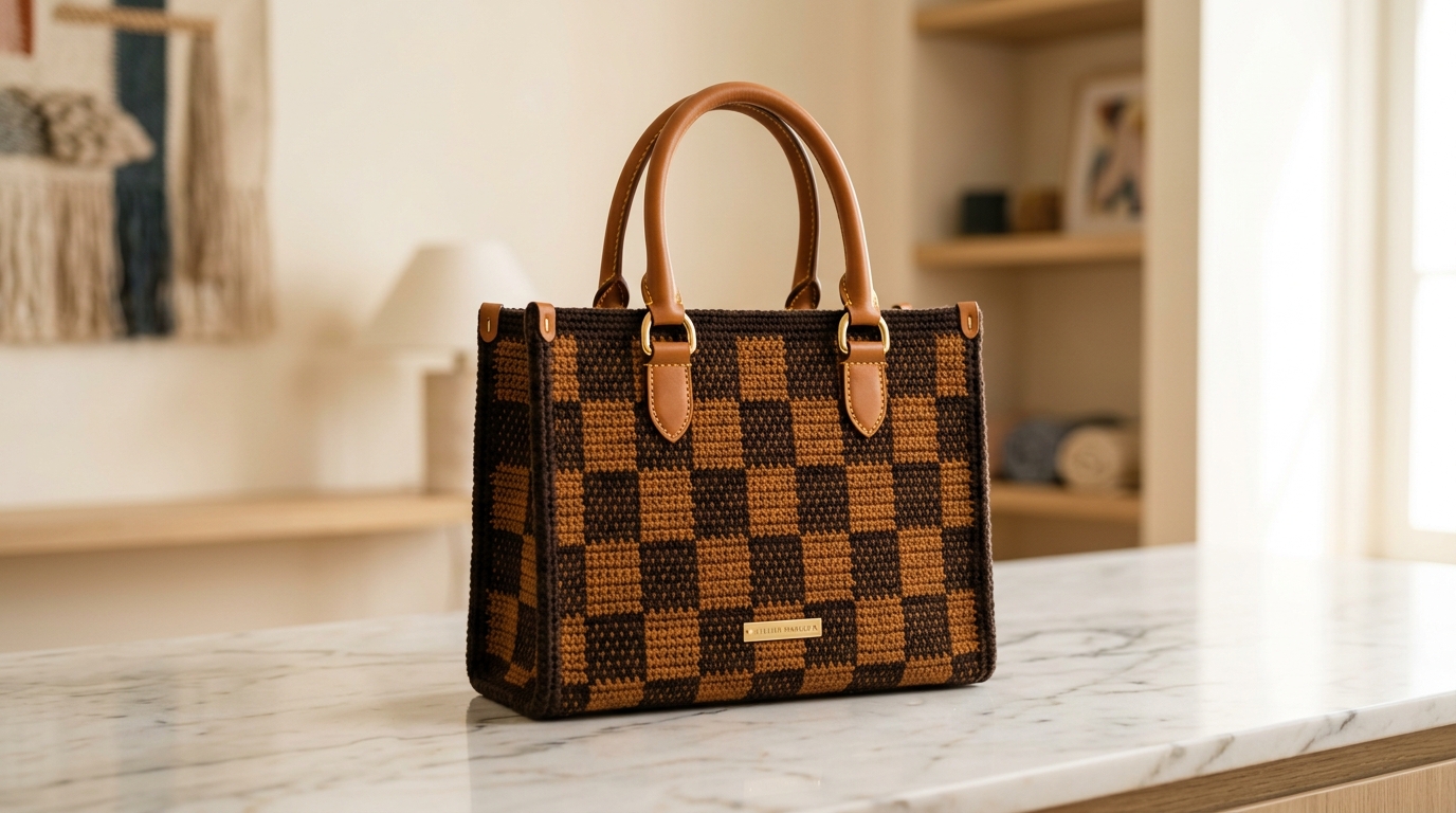 Bolsa de crochê de luxo estruturada estilo tradicional em ateliê